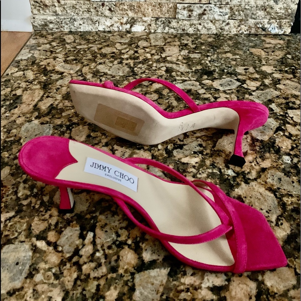 Jimmy Choo MAELIE 70 Pink Suede Thong Mules - Picture 4 of 4